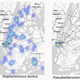 Heatmaps of NYC showing the density for Enterococcus faecium, Staphylococcus aureus, and Pseudoalteromonas Haloplanktis. The Venn Diagram compares the unique set of 10 species in the data from that station that did not appear in any other station or area of NYC; the other 49 species overlapped with the 578 species present in the rest of the subway system.